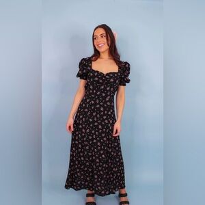Floral Black Midi Dress